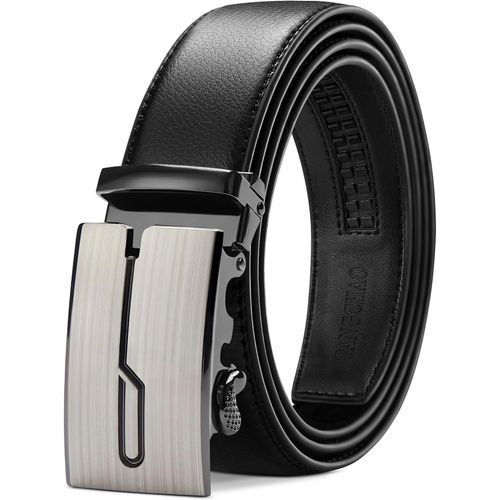 Men's Adjustable Ratchet Automatic Buckle Leather Belt 35mm Wide Black 115-145cm.[E710]