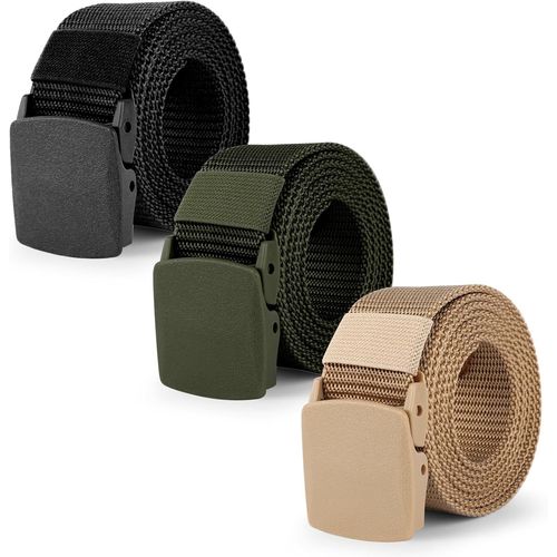 3 Pieces Men's Nylon Belt Men's Adjustable Fabric Strap Man Unisex Braided Belt Metal Free Canvas For Work 150 Cm