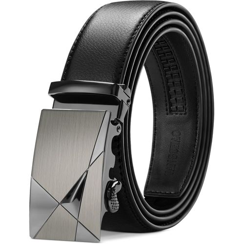 Men's Adjustable Ratchet Automatic Buckle Leather Belt 35mm Wide Black 115-145cm.[E625]