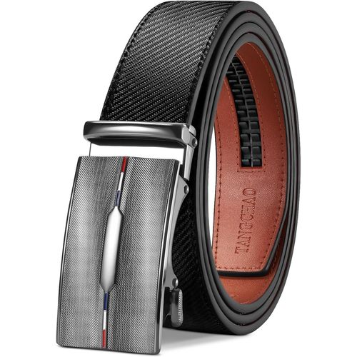 Men's Adjustable Ratchet Automatic Buckle Leather Belt 35mm Wide Black 115-145cm.[E632]