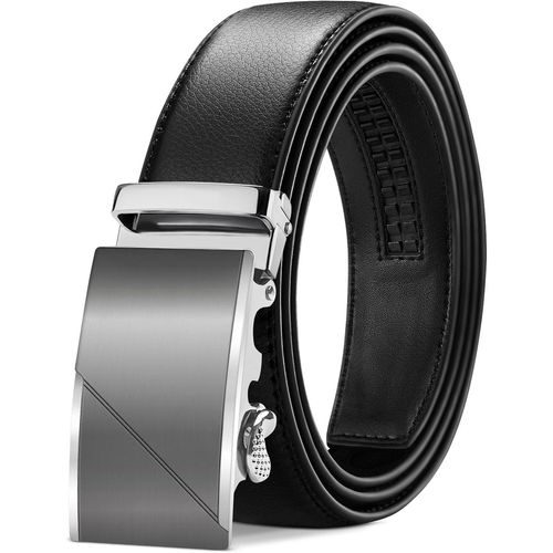 Men's Adjustable Ratchet Automatic Buckle Leather Belt 35mm Wide Black 115-145cm.[E705]