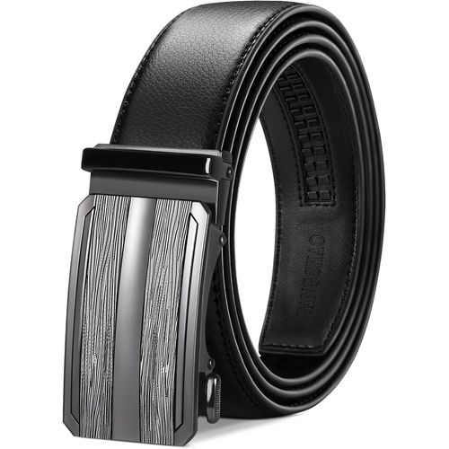Men's Adjustable Ratchet Automatic Buckle Leather Belt 35mm Wide Black 115-145cm.[E721]