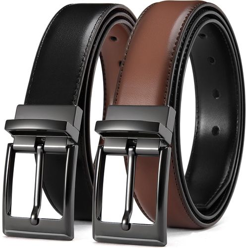 Men's Reversible Leather Belt,One Belt With Two Colours Brown And Black,32 Mm For Business Suits And Casual Trousers.[E879]