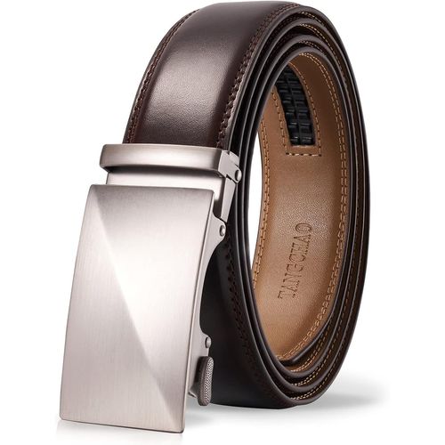 Men's Adjustable Ratchet Automatic Buckle Leather Belt 35mm Wide Black 115-145cm.[E661]