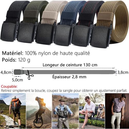 Tzf-Ceinture En Nylon Homme - Boucle En Plastique Sangle De Ceinture Entièrement Réglable Pour Le Travail Taille Ajustable 75-125cm(28-49")