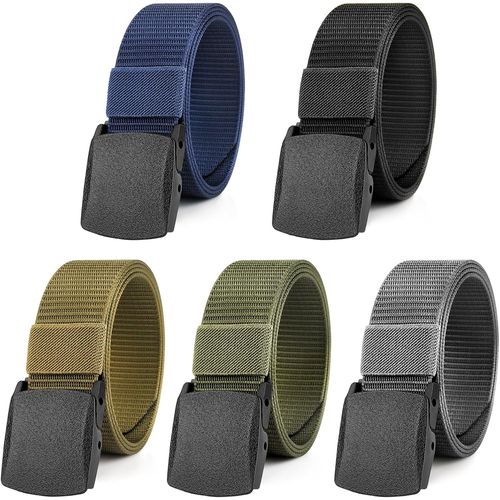 5 Pieces Men's Nylon Work Belts 130cm Adjustable Military Tactical No Metal Canvas Quick Through Airport Security.[E1052]