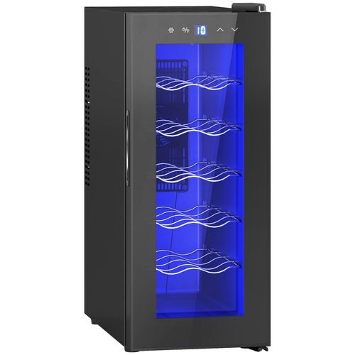 Cave à vin HOMCOM 12 bouteilles 30L - Double refroidisseur thermoélectrique (8-18°C) - Porte vitrée, Éclairage LED, Ecran tactile - Noir - Compacte et Élégante