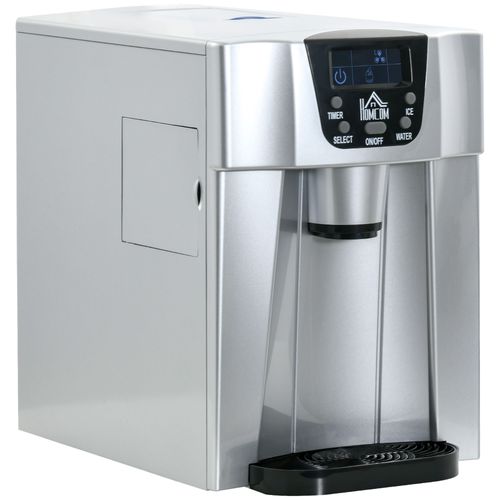 Machine à glaçons HOMCOM, 9 glaçons en 6 à 10 min, 12 kg/24 h, avec réservoir d'eau de 2 L, autonettoyante, écran LCD, pour cuisine, bureau, fête, bar, argent