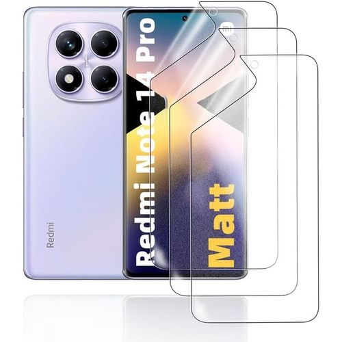 Film Hydrogel Mat Pour Xiaomi Redmi Note 14 Pro (3 Pièces) ¿ Tpu Anti-Reflets, Anti-Chocs & Anti-Rayures, Sensibilité Tactile Préservée, Compatible Lecteur D'empreintes