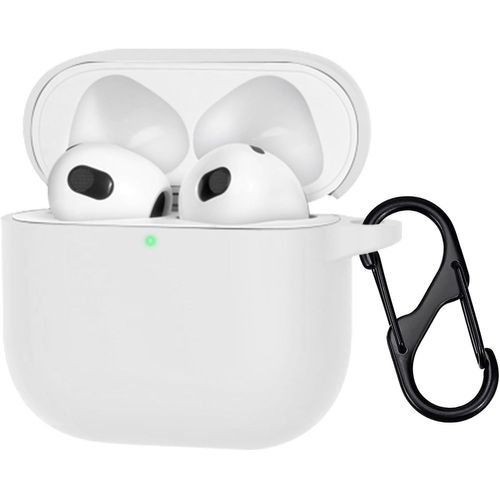 Étui silicone souple compatible Apple AirPods 4 - Protection anti-choc, recharge sans fil, LED avant visible, blanc, sans mousqueton
