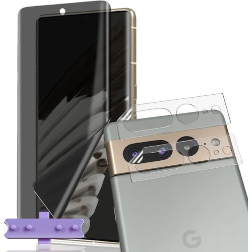 Film Écran Vie Privée Tpu Pour Google Pixel 7 Pro (1) + 2 Protections Lentille 9h En Verre Trempé - Anti-Espion, Anti-Rayures, Bord À Bord, Pose Facile Avec Gabarit