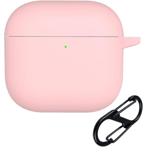 Étui silicone ultra-fin pour AirPods 4 (2024) ¿ Housse douce anti-chocs avec mousqueton et accès port de charge ¿ Rose