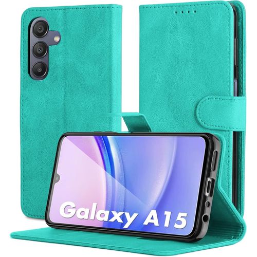 Étui Portefeuille Samsung Galaxy A15 4g/5g - Cuir Pu Premium, Support Pliable, 3 Fentes Cartes & Porte-Monnaie, Fermeture Magnétique, Bleu Clair