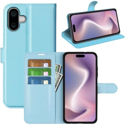 Étui Portefeuille Pour Iphone 16 (6,1 Pouces) Cuir Pu Bleu ¿ Coque Flip Avec Support Intégré, Fermeture Magnétique Et Compartiments Pour Cartes