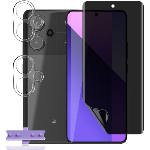 KAL-1+2 Pièces Protection D'Écran Anti-Espion Compatible Avec Xiaomi Redmi Note 13 Pro Plus 5G Film Tpu Flexible [Pas Verre] Et Caméra Verre Trempé, Anti-Spy Protège Écran Privacy