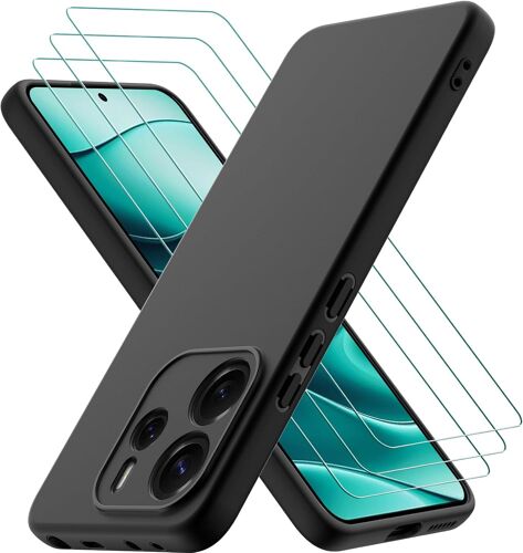 LORANKA-Coque pour Xiaomi Redmi Note 14 5G, avec 3 Pièces Verre trempé Protection écran, Mince Souple Silicone Étui Protection Antichoc Bumper Housse TPU Téléphone Case Cover, Noir