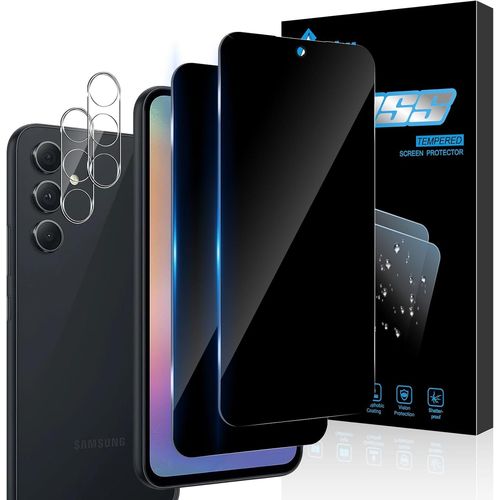 Film De Confidentialité Verre Trempé 9h Pour Samsung Galaxy A54 5g - Pack 2+2 (2 Films Vie Privée + 2 Protections Lentille) Couverture Intégrale Anti-Espion Anti-Empreintes Haute Sensibilité