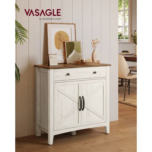 Buffet, Lot De 2, Meuble De Rangement Avec Tiroir, Meuble De Cuisine, Portes, Étagère Réglable, Style Campagne, Salon, Salle À Manger, 40 X 80 X 80 Cm, Blanc Rustique Et Marron Miel