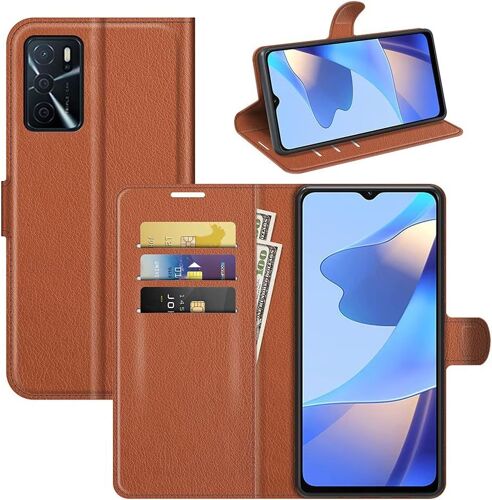 KAL-Coque Pour Oppo A16 / A16S / Oppo A54S, Antichoc Portefeuille Étui Housse En Cuir À Rabat Flip Cover Case Avec Silicone Bumper, Porte Carte, Béquille, Boucle Magnétique Pour Oppo A16, Marron