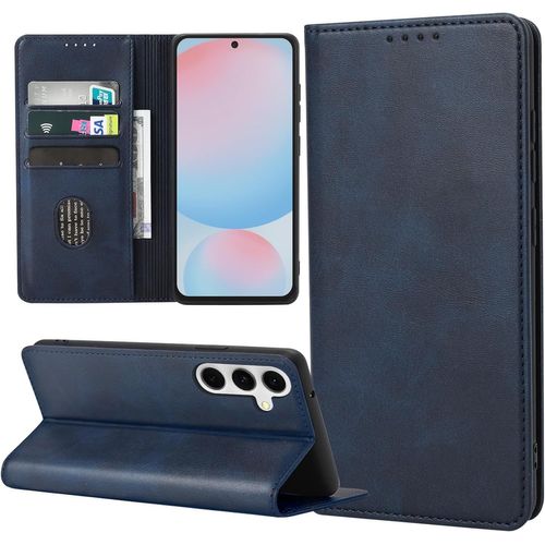 TRAHOO-Coque pour iPhone Samsung Glaxy S24 FE 5G, Housse en Cuir PU Flip Pochette Portefeuille Étui avec Emplacement Carte iPhone Samsung Glaxy S24 FE 5G Coque Magnétique Antichoc, Bleu