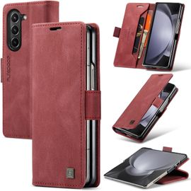 Étui Portefeuille Pour Samsung Galaxy Z Fold5 5g - Cuir Pu Premium, Magnétique, Porte-Cartes, Support Repliable, Coque Tpu Antichoc - Rouge