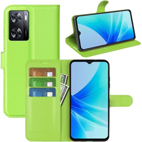 Étui Portefeuille Pu Pour Oppo A57 4g/A57s/A77 4g/A57e (6,6 Pouces) - Coque Flip Avec Support Kickstand, Fermeture Magnétique, Emplacements Cartes, Protection Antichoc, Vert