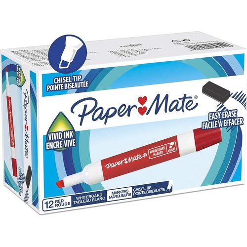 Paper:Mate Lot De 12 Marqueurs Tableau Blanc, Pointe Biseautée, Rouge