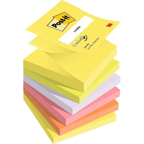 Post-It Bloc-Note Adhésif Z-Notes, 76 X 76 Mm, 6 Couleurs