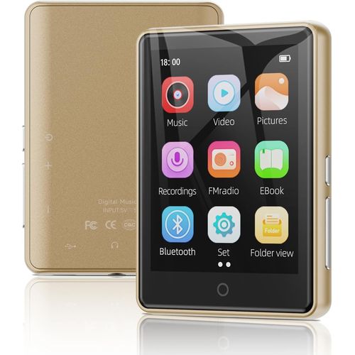 Lecteur MP3 64 Go Bluetooth 5.3 avec Haut-Parleur, 2.8" Grand Écran HiFi - MP4 - Sport de Radio FM - Or