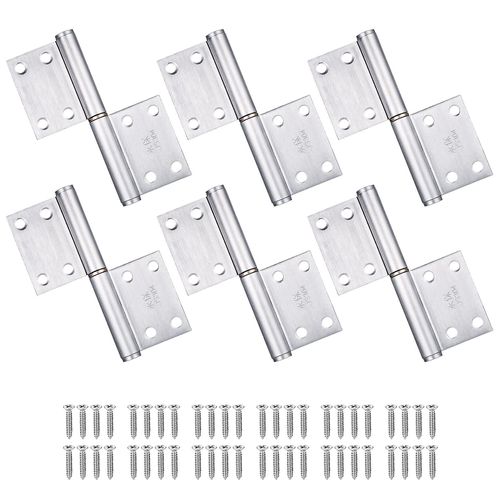 Lot de 6 charnières de porte de placard en acier inoxydable avec vis, charnières de porte pliante intérieures et extérieures