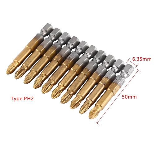 Lot de 10 embouts de tournevis magnétiques antidérapants 50 mm PH2 1/4" à tête cruciforme à tige hexagonale