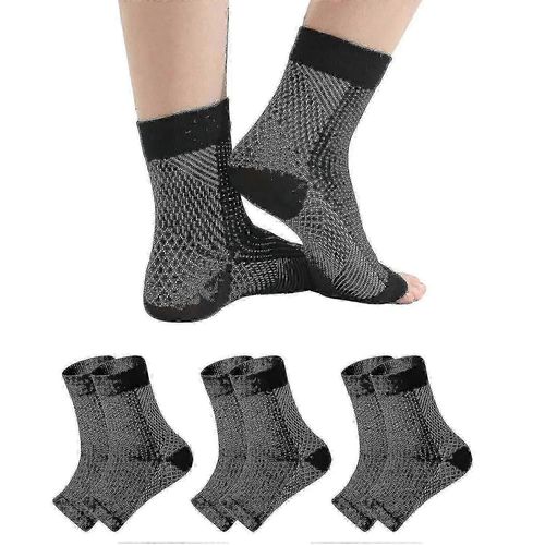 Lot De 3 Paires De Chaussettes De Compression Pour Soulager La Neuropathie, La Tendinite Et La Fasciite Plantaire (Taille S, M, Adulte, Homme, Noir)