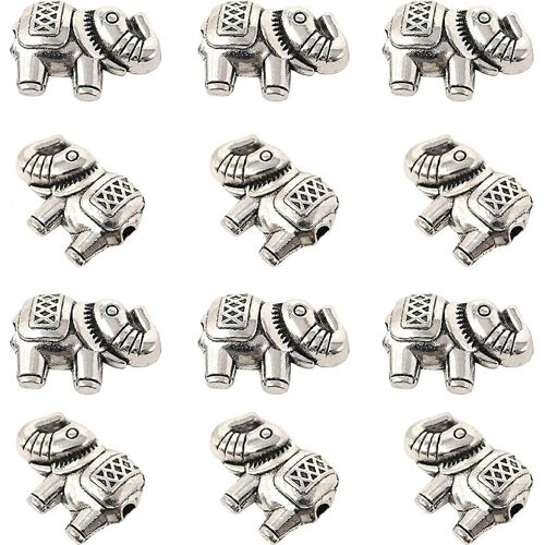 Lot de 50 perles d'espacement en argent antique en forme d'éléphant porte-bonheur pour la fabrication de bijoux