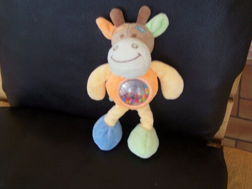 Doudou Girafe Tex Baby Hochet Petites Billes Jaune Orange Vache Multicolore Jouet Bébé Éveil