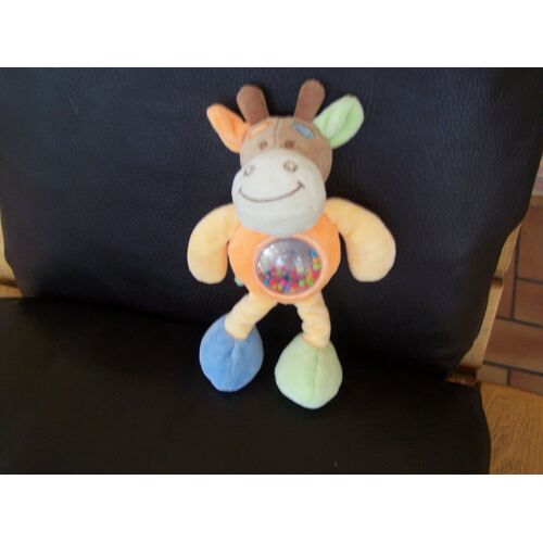 Doudou Girafe Tex Baby Hochet Petites Billes Jaune Orange Vache Multicolore Jouet Bébé Éveil