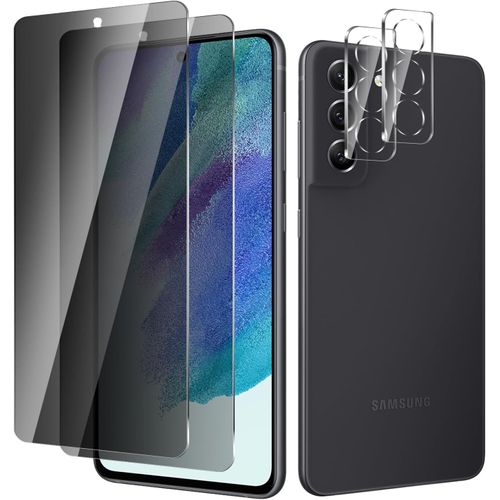 Lot 2+2 Verre Trempé Anti-Espion Pour Samsung Galaxy S21 Fe - Protection Écran Vie Privée 9h Hd Anti-Rayures + Protection Objectif Caméra