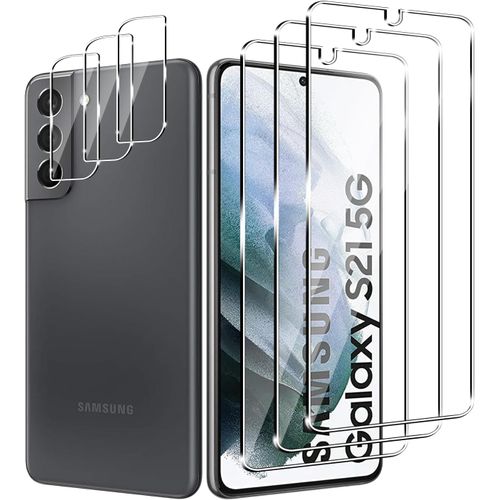 3+3 Pièces Verre Trempé Pour Samsung Galaxy S21 5g,3 Pièces Film Protection Écran Et 3 Pièces Caméra Arrière Protecteur,Dureté 9h,Hd Transparent Sans Bulles,Pour Samsung Galaxy S21 5g