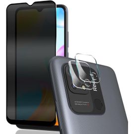 Verre Trempé Anti-Espion Pour Xiaomi Redmi 10c - 1x Écran 9h + 2x Protection Objectifs Arrière, Confidentialité & Anti-Rayures, Installation Facile