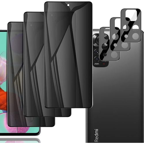 Verre Trempé Anti-Espion 9h Pour Xiaomi Redmi Note 11 Pro+ ¿ Protection Écran 3d Bord À Bord, Ultra Résistant, Haute Sensibilité (3x Écran + 3x Protège-Caméra)