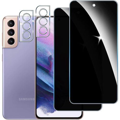 Lot 2 Verres Trempés Anti-Espion Pour Samsung Galaxy S21 5g + 2 Protège-Caméras, Dureté 9h, Ultra-Fin 0,18 Mm, Anti-Rayures Et Sans Bulles, Haute Sensibilité
