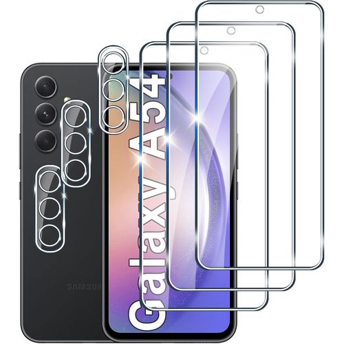Pack 3+3 Verre Trempé 9h Pour Samsung Galaxy A54 ¿ 3 Protections D'écran + 3 Protections Objectifs Arrière, Sans Bulles, Anti-Rayures, Oléophobe, Haute Transparence