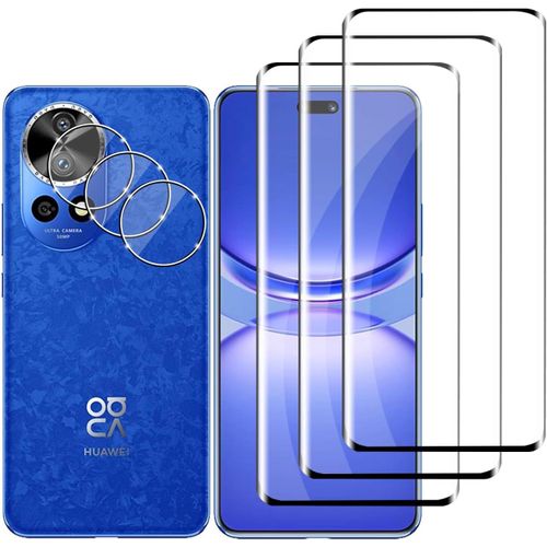 Lot 3+3 Verre Trempé Pour Huawei Nova 12 Pro 5g - 3 Films Écran + 3 Protections Lentille, 9h 0,26 Mm, Ultra Résistant, Hd 99,9% Transparence