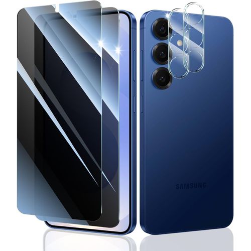 Verre Trempé Anti-Espion pour Samsung Galaxy S25+/S25 Plus, 2*Vitre Protection Ecran Protege Accessoire et 2*Protection Camera Objectif Arriere appareil Phot, résistance aux Rayures, Dureté 9H