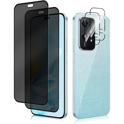 2 + 2 Pièces Anti-Espion Verre Trempé + Caméra Arrière Protecteur Pour Honor 200 Lite 5g, 9h Dureté Anti-Peeping Protection D'écran, Privacy Verre Trempé Pour Honor 200 Lite 5g