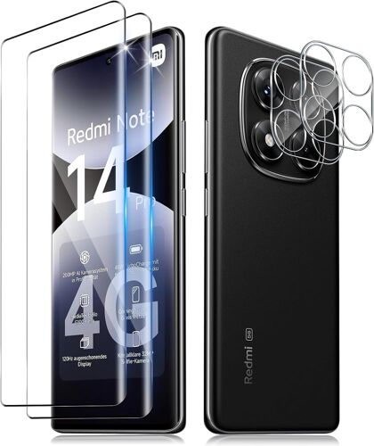 3d Full Coverage Tempered Glass For Xiaomi Redmi Note 14 Pro 4g And Rear Camera Protector [2+2 Pcs],9h Hardness Ultra Resistant Tempered Glass Screen Protector Film