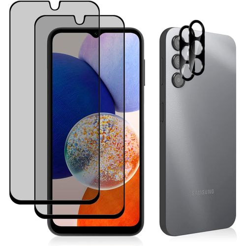 Lot 2+2 Verres Trempés Anti-Espion + Protège-Lentille 3d 9h Pour Samsung Galaxy A14 5g, Protection Écran Et Caméra