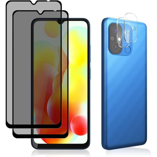 Lot 2+2 Protecteurs D'écran Vie Privée 3d + Protections Objectif En Verre Trempé 9h Pour Xiaomi Redmi 12c - Anti-Espion, Haute Transparence, Sans Bulles
