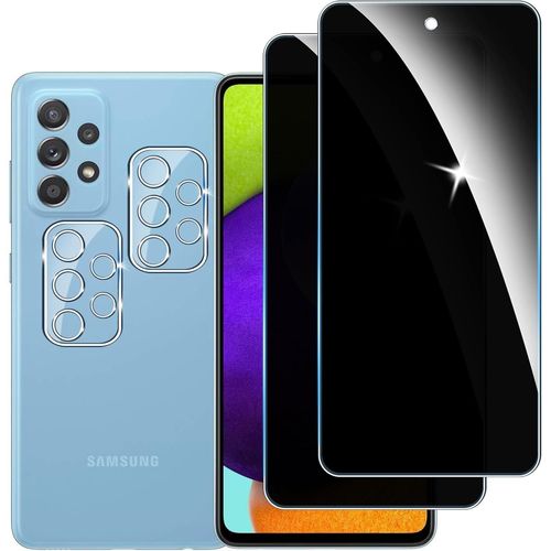 Film Verre Trempé Anti-Espion Pour Samsung Galaxy A52 ¿ Pack 3 Protections Écran + 2 Protège-Caméras Arrière, 9h, Ultra-Mince 0,18 Mm, Sans Bulles, Anti-Rayures, Vie Privée