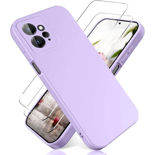 Coque Silicone Liquide Violet Pour Redmi Note 12 4g + 2 Verres Trempés - Housse Tpu Antichoc Avec Doublure Microfibre Et Bords Rehaussés