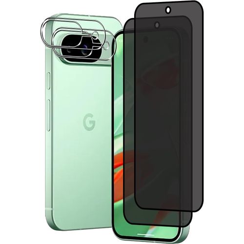 Verre Trempé Anti-Espion Pour Google Pixel 9 - Lot 2 Films Écran + 2 Protège-Caméras Arrières, 9h Dureté, Couverture Bord-À-Bord, Revêtement Oléophobe